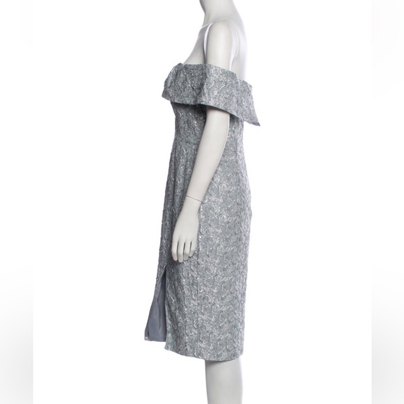 Aidan Mattox Jacquard Off-the-Shoulder Evening Midi Dress Size 8 Gray Silver - Picture 2 of 6